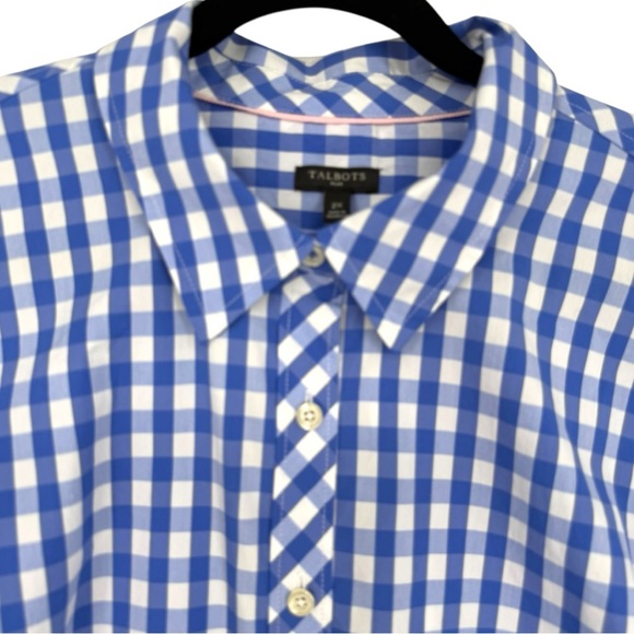 Talbots Blue Gingham Check Button Up Blouse Top Shirt Size 2X‎ Preppy Casual - Picture 5 of 13